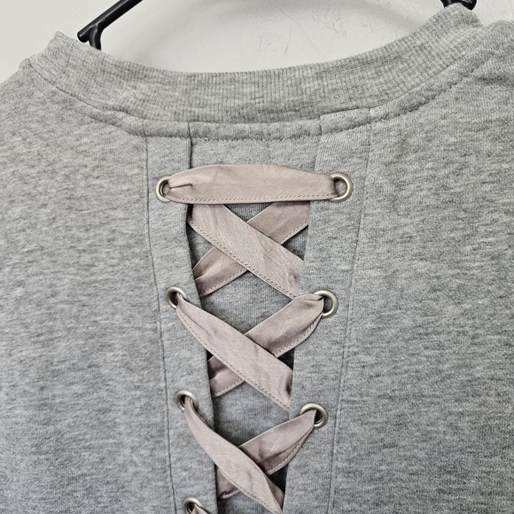 Current Air Women's Small Gray Sweatshirt with Silver Satin Lace Up Trim Girly - Picture 6 of 8